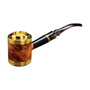 Tẩu cán sừng đế đứng hoa văn mạ vàng Freesize TS12